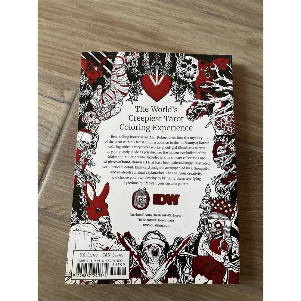 The Beauty of Horror Tarot Coloring Book by Alan Robert- Used